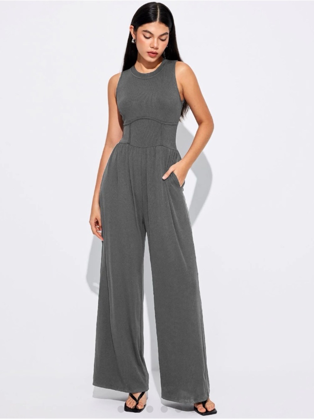 Cider Gray Wide-Leg Knit Jumpsuit